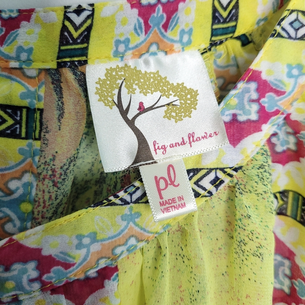 FIG & FLOWER Women's Boho Print Semi Sheer Blouse PETITE LARGE - Picture 2 of 14